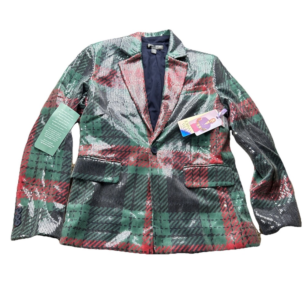Johnny Wujek‎ Christmas Blazer XS Women's Green Red Sparkle Msrp 149.00